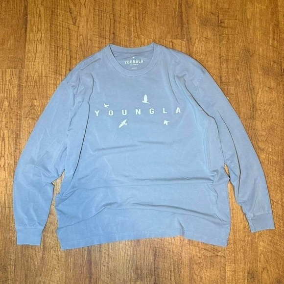 YoungLA Mens Long Sleeve Graphic Tee Blue Bird Logo Shirt Medium - Picture 1 of 6